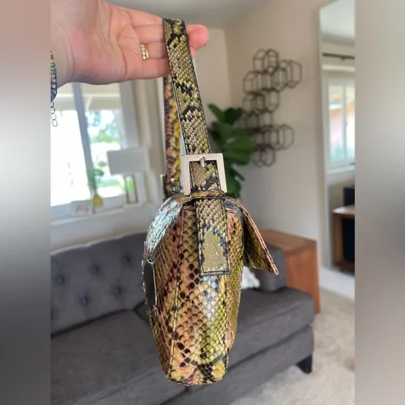 SOLD FENDI Rare Baguette Vintage Mirror Python Karl Lagerfeld Embellished - Picture 11 of 17